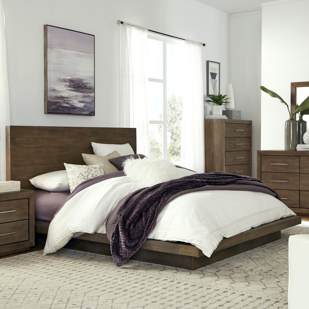 Carbon Loft Carnegie King-size Panel Bed in Dark Pine